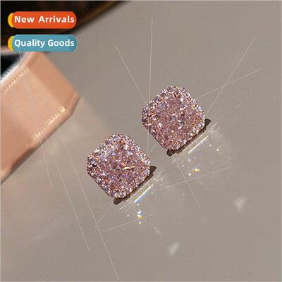 925 silver pin simulation pink tourmaline earrings female sq