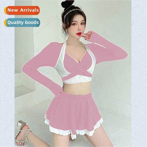 New spl swimsu female thin belly shading gathered long-sleev