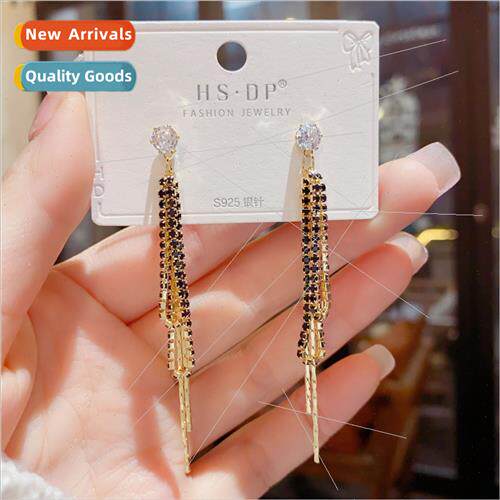 Gentle celebry zirconia tassel earrings s925 silver pin fash