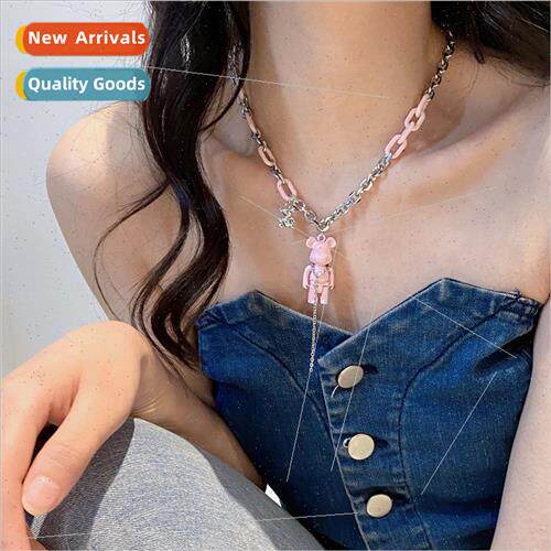 Pink Black Bear Tassel Necklace Women Hip Hop Sweet Cool che