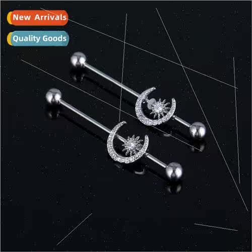Stainless steel double head earrings star moon wh diamond ea