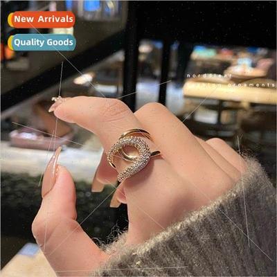 Korea niche full diamonds open ring versatile index finger r