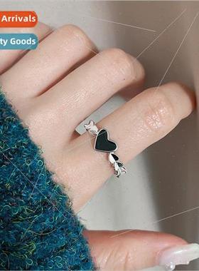 Vintage Black Heart Ring New Thai lver Wind Heart to Heart R