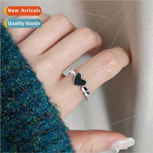 Vintage Black Heart Ring New Thai lver Wind Heart to Heart R