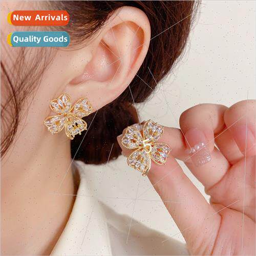 zirconia four-leaf flower number 5 earrings female fashion a