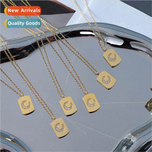 Korea ins cold wind square moon whe stone pendant necklace s