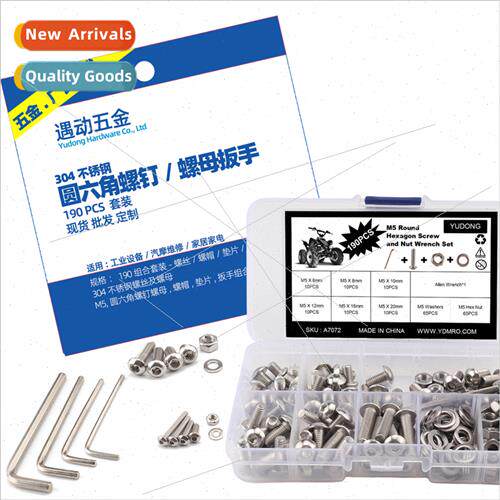 190pcs boxed 304 M5 half-round head flat round head hexagon