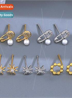 Circle single diamond rice word earrings Korea hexagrams a w