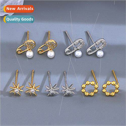Circle single diamond rice word earrings Korea hexagrams a w