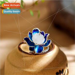 Fashion Lotus Ring Burnt Blue Open HJewelry Ethnic Costume A