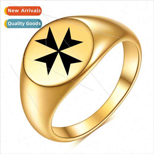 stainless steel Oval Glossy 12mm Ring mple Cross Triangle Go