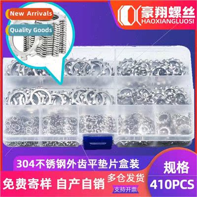 410PCS Boxed Washers 304 External Teeth Flat Washers Lock Wa