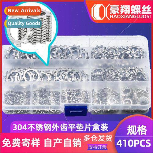 410PCS Boxed Washers 304 External Teeth Flat Washers Lock Wa