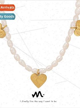 Vintage natural chain tanium steel gold plated love heart pe