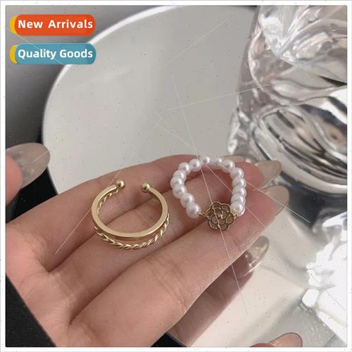 2023 fall winter new pearl flower ring female cold wind open