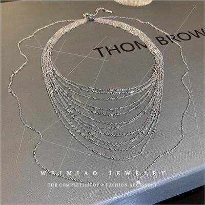 lver metal multi-layer chain geometric necklace Europe niche
