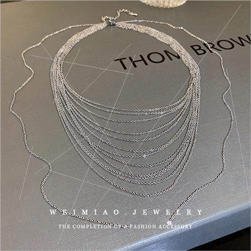 lver metal multi-layer chain geometric necklace Europe niche