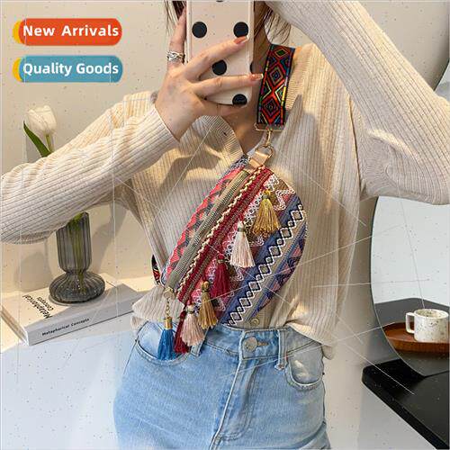Ethnic wind tassel bag chest bag 2023 new fashion splicing s