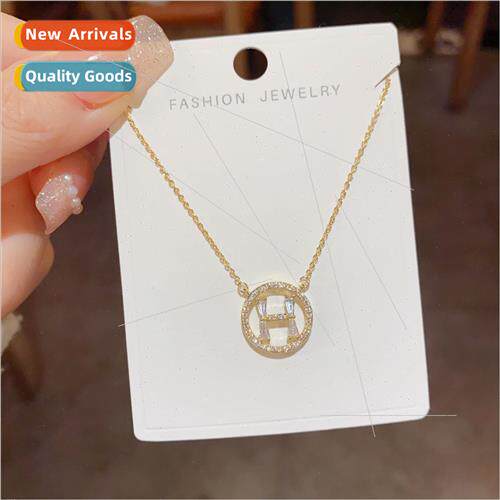 Korea mple Zirconia Circle H Letter Necklace Fashion che Del