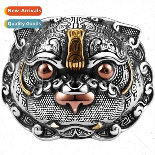 Vintage old auspicious clouds domineering tiger head ring me