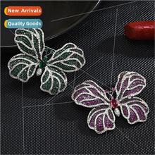 Exquise full inlay butterfly corsage rose brooch green dress