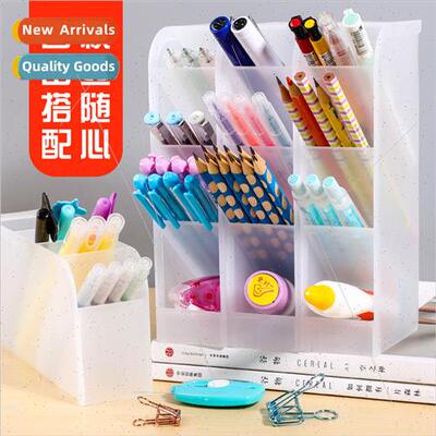 Multi-functional slant plug pen container frosted translucen
