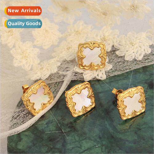 Europe retro fashion square whe sea shell earrings niche hun