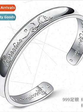 999 silver bracelet open rose flower hjewelry ring carnation