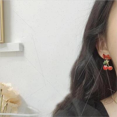 Fall winter fru cherry asymmetric earrings earrings simple c