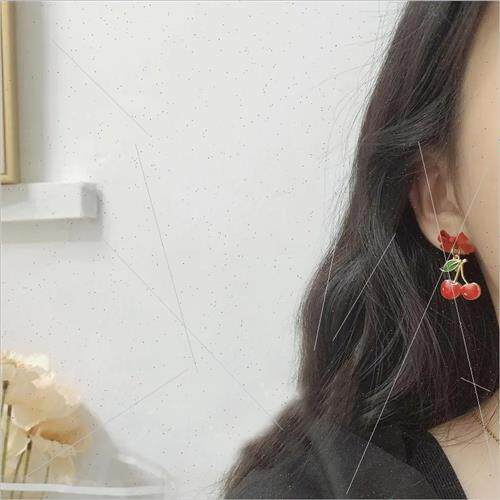 Fall winter fru cherry asymmetric earrings earrings simple c