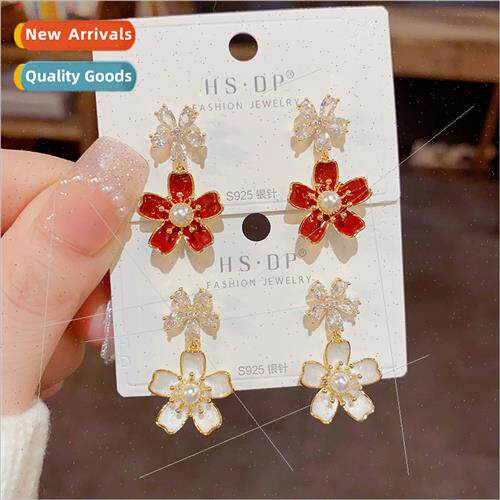 terary gentle zirconia oil drop flower earrings s925 silver