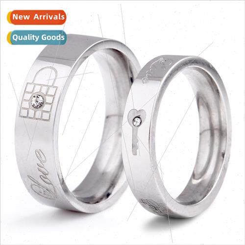Europe Trend Fashion Lock Key Drilling Tanium Couple Rings E