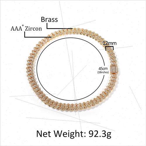 Hip Hop New Bar Cuban Chain 12mm T Square Zirconia  Hundred
