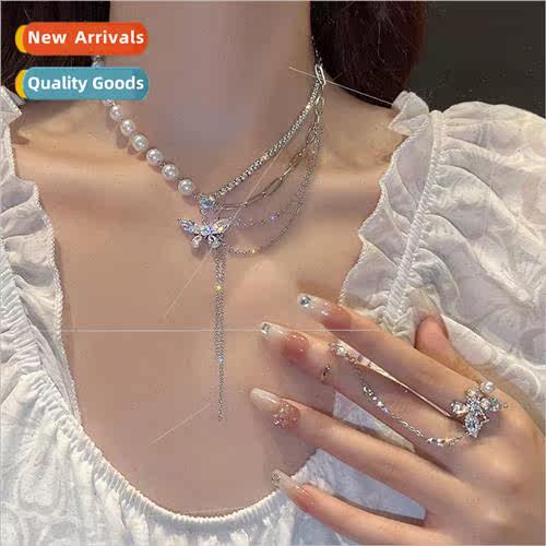 Korea fashion new multi-layer butterfly necklace ins pearl n