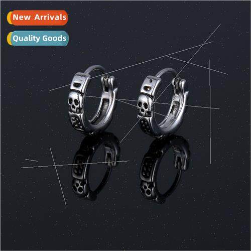 stainless steel casting earrings dark wind round skull splic