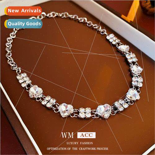 Korea diamonds love heart metal necklace delicate collarbone