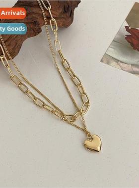 Golden heart chain double layered stacking necklace fashion