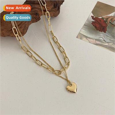 Golden heart chain double layered stacking necklace fashion