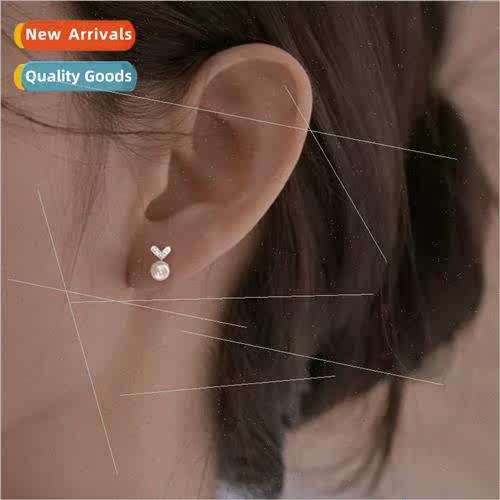 Cute diamond pearl love earrings female Korea country fashio