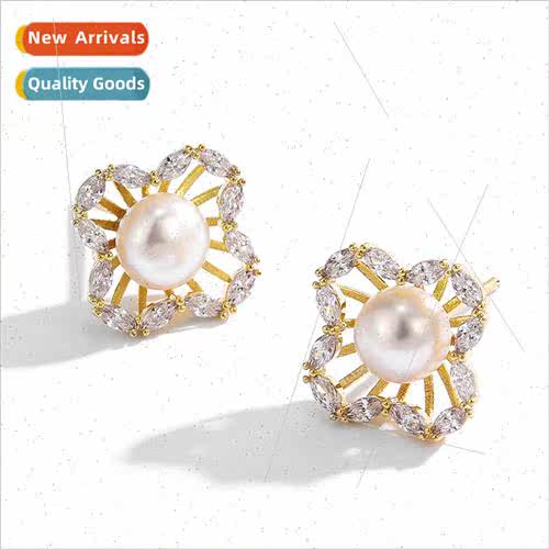 New S925 silver needle flower zirconia earrings fashion high