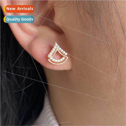 Diamonds fan-shaped earrings delicate whe stone triangle geo