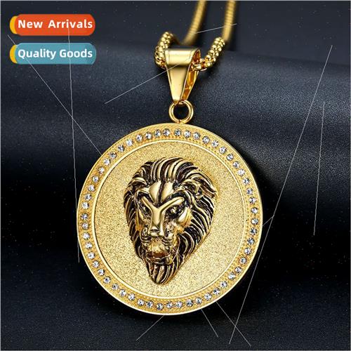 New fashion men stainless steel rhinestone lion head pendant