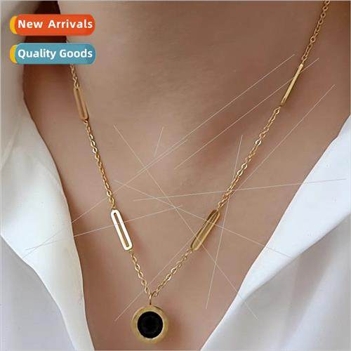 Tanium steel necklace female -fading black whe double-sided