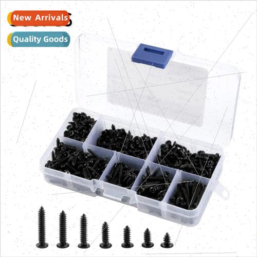 500pcs M3 Black PA Phillips Round Head Tapping Screws Set Sc