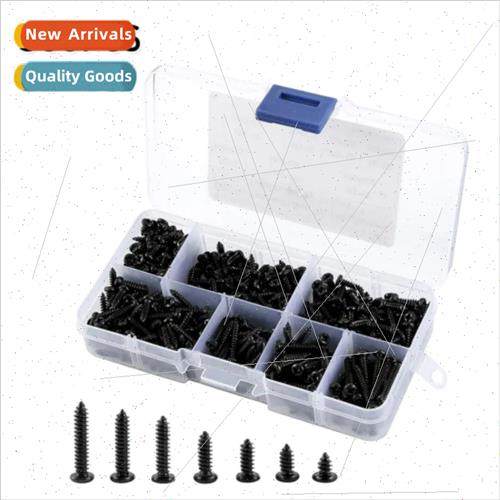 500pcs M3 Black PA Phillips Round Head Tapping Screws Set Sc