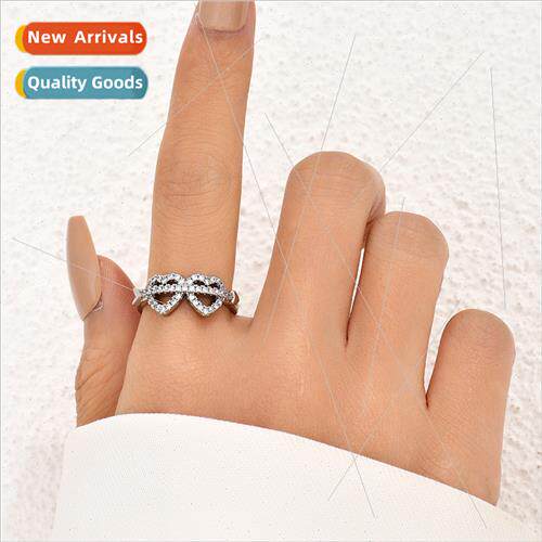 Love Cupid Arrow Double Heart Zirconia Ring Wedding B适用Wom