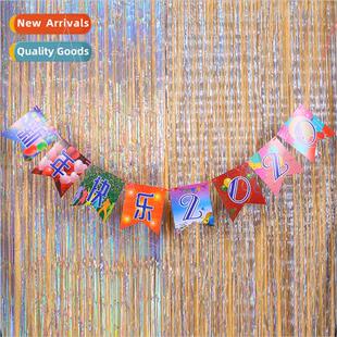 Decoration Supplies 3m Paper Happy Triangle Flag 2022 Hangin