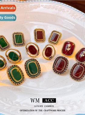 silver Pin Flower Square Earrings French Vintage che Earring