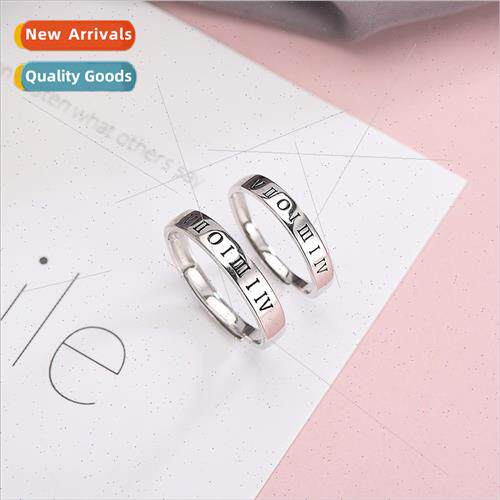 S925 lver Europe Roman Numerals Couple Rings Men Women Open