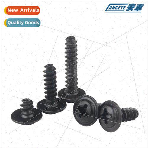 Iron black cross round head wh pads flat tail self-tapping s